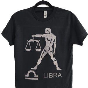 High Quality Zodiac Libra Rhinestone Bling Bling Short Sleeve T-shirt
